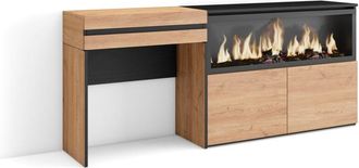 Skraut Home Skraut Home - Tocador, Dormitorio habitación, 177x75x35 cm, Con cajón, Chimenea eléctrica xxl, Estilo Moderno, Gris Cemento