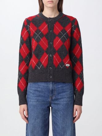 Ami Cardigan in pura lana vergine con motivo a rombi e scollo a girocollo