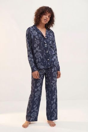 Desmond & Dempsey Long Pajama Set in Dorothea Navy at Nordstrom, Size Large Uk