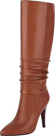 Generic Women Long Pleated Boots Pointed Toe Thin Heel Winter Elegant Wedding Party Knee High Boot