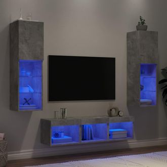 vidaXL Muebles Tv Pared Con Led 5 Pzas Madera Ingenier&iacute;a Gris Hormig&oacute;n Vidaxl