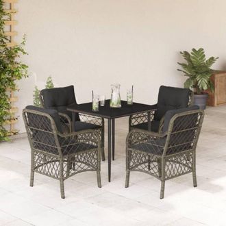 vidaXL Vidaxl - Set Comedor De Jard&iacute;n 5 Piezas Con Cojines Rat&aacute;n Sint&eacute;tico Gris