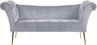 Beliani Beliani - Double Ended Chaise Lounge Tufted Velvet Upholstery Gold Legs Grey Nantilly