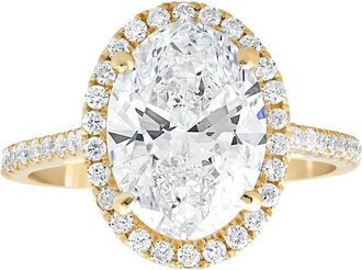 Pompeii3 3 1/2Ct Oval Moissanite & Diamond Halo Engagement Ring 14k Yellow Gold
