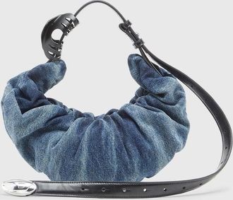 Diesel Grab-D-Small scrunched hobo bag in treated denim - Shoulder Bags - Woman - Blue
