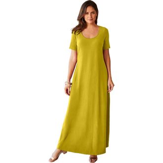 Jessica London Stretch Cotton T-Shirt Maxi Dress in Golden Citrus at Nordstrom, Size 36