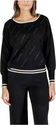 Liu Jo Truien & Vesten, Dames, Zwart, M, Polyester, Diagonaal Gestreepte Trui met Lange Mouwen