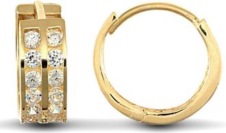 Jewelco London 9ct Gold CZ 2 Row Eternity 4.5mm Huggie Hoop Earrings 12mm - JER521