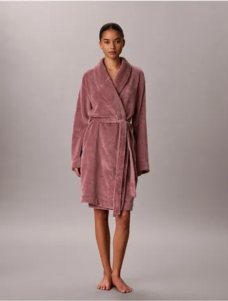 Calvin Klein Womens Fluffy Embroidered Logo Robe - Purple - M-L