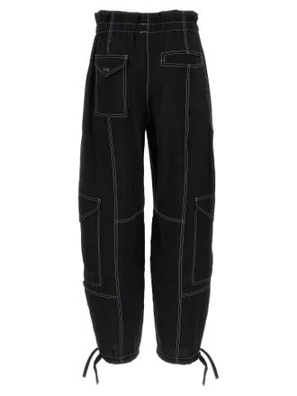 Ganni Pocket Detail Viscose Cargo Pants - Black