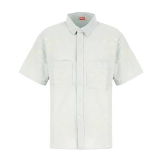 Kenzo Geborduurde Zak Shirt - Heren - Korte mouwen Overhemden - Blauw - L - Katoen - Overhemden