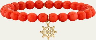 Sydney Evan 14K Diamond Ships Wheel Charm and Bead Bracelet