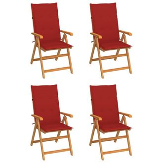 vidaXL Vidaxl - Sillas De Jard&iacute;n 4 Unidades Madera Maciza De Teca Cojines Rojos