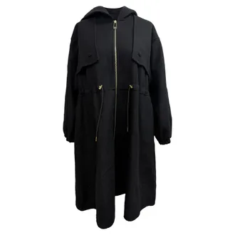 Sandro Sandro Zip-Up Hooded Coat in Black Wool