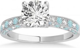 Allurez Alternating Diamond & Aquamarine Engravable Engagement Ring in 14k White Gold (0.45ct)
