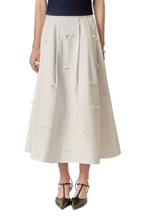 English Factory Bow Detail Poplin Midi Skirt in White at Nordstrom, Size X-Small