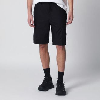 Stone Island Black cotton canvas cargo bermuda shorts