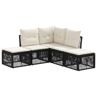vidaXL Conjunto De Sof&aacute;s De Jard&iacute;n 5 Pcs Negro Rat&aacute;n Sint&eacute;tico Vidaxl