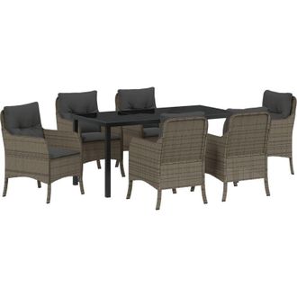 vidaXL Conjunto De Comedor De Jard&iacute;n Con Coj&iacute;n 7 Pcs Gris Polirat&aacute;n Vidaxl