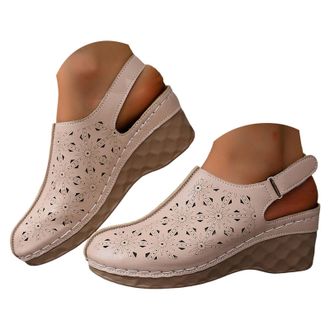 Generic Comfortable Closed Toe Sandals Women Dressy Summer Pointed Toe Ankle Ankle Strap Wedges Heels Pumps Casual Cork Espadrilles Wedge Sandals for Women Pl