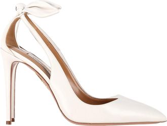 Aquazzura Pre-owned Womens Aquazzura Bow Tie 105 Cutout Pumps in White Lamb Leather - Ecru - Size EU 39