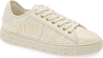 Versace Barocco Jacquard Greca Low Top Sneaker in Washed Gold/Off White at Nordstrom, Size 6.5Us