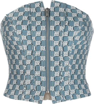 Misbhv monogram-jacquard strapless corset top - women - Cotton/Polyester/Polyester - L - Blue