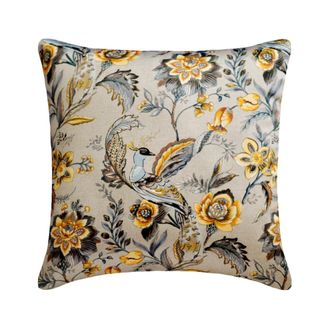 OEM Fundas De Coj&iacute;n Grises Y Amarillas De 35,5 X 35,5 Cm, Cojines De Sof&aacute; Con Estampado De Pavo Real Y Cara De Sat&eacute;n, Estampado Floral Estilo Art D&eacute;co - B