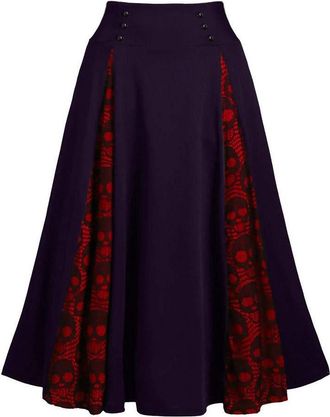 Generic Victorian Gothic High-Waisted Pleated Skirt Steampunk Lace Panel with Skull Pattern Womens Vintage Gypsy Hippie Pleated (UK, Alpha, S, Regular, Regula