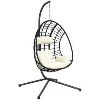 vidaXL Silla Colgante Huevo Con Soporte Rat&aacute;n Y Acero Beige Vidaxl