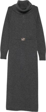 Twinset Jurk met lange mouwen en coltrui - Dames - Kleedjes - Grijs - M - Wol - Kleedjes