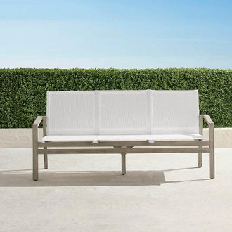 Frontgate Newport Teak Sofa in Weathered Teak - Weathered Teak & White Sling - Frontgate Resort Collection
