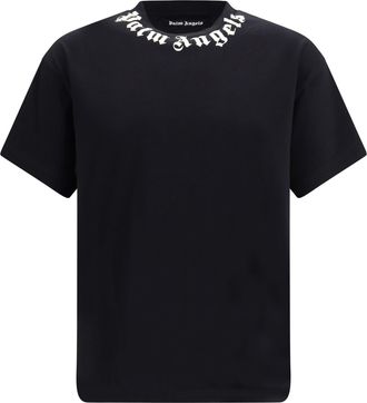 Palm Angels Mens Crewneck T-Shirt Black-Off White Cotton T-Shirts Black/off And Polos