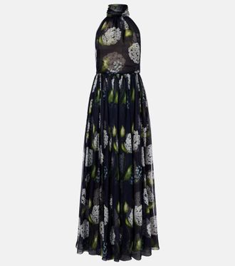 Oscar De La Renta Vestido de fiesta Porcelain Flower de chif&oacute;n de seda
