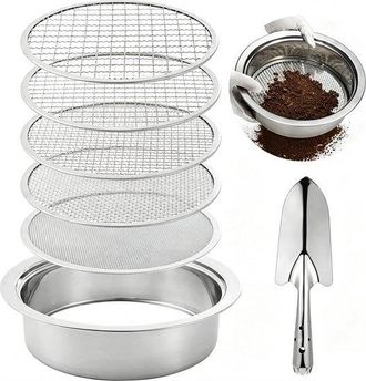 No Brand Juego De Tamices Para Tierra, 12,7 Cm (5 Pulgadas), Tama&ntilde;os De 1, 3, 6, 9 Y 12 Mm - Adecuado Para Tamizar Tierra, Compost, Piedras, Residuos De Jard&iacute;n