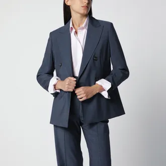 Max Mara Giacca doppiopetto in tela di lana blu denim
