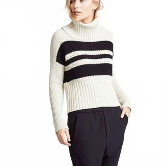 Chaser Cowl Neck Knit Sweater In Cream / Black
