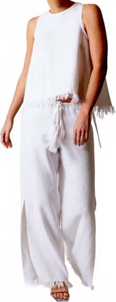 Miguelina Micha Sorrento Linen Fringed Top In Pure White