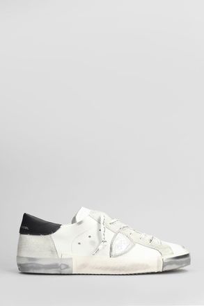Philippe Model Prsx Low Sneakers In White Suede And Leather