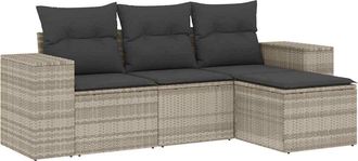 vidaXL Set Divano Da Giardino 4pz Con Cuscini Grigio Chiaro Polyrattan - Vidaxl