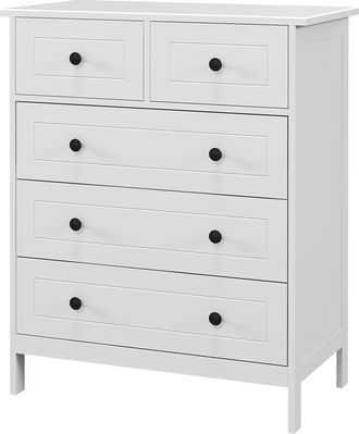 HOMCOM Homcom - Cassettiera In Legno Con 5 Cassetti Salvaspazio 74x40x91cm Bianco