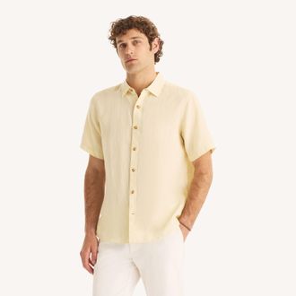 Nautica Mens Classic Fit Short-Sleeve Linen Shirt