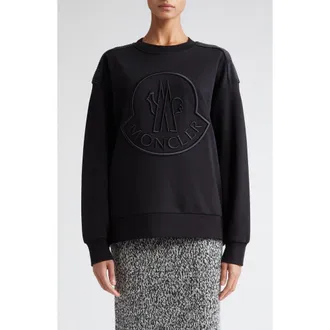 Moncler Embroidered Logo Crewneck Sweatshirt in Black at Nordstrom, Size X-Small
