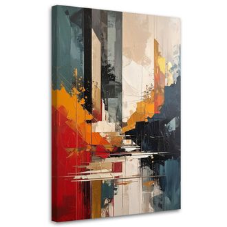 Feeby Cuadro Sobre Lienzo Composici&oacute;n Abstracta Urbana En Rojo Y Turquesa 80x120