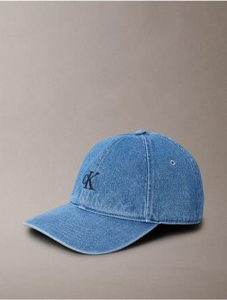Calvin Klein Mens Denim Compact Monogram Baseball Cap - Blue