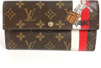 Louis Vuitton Brown Red Color Canvas Monogram Long Wallet (Tri-Fold) (Pre-Owned)