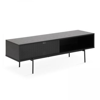 Oviala Mueble de TV de 140 cm estilo industrial en madera negra