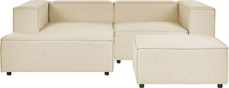 Beliani Beliani - Sof&aacute; Esquinero 2 Plazas De Lino Beige Negro Con Reposapi&eacute;s Derecho Modular Aprica