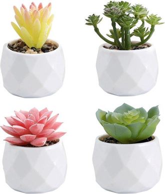 OEM Juego De 4 Peque&ntilde;as Suculentas Artificiales Con Macetas: Decoraci&oacute;n Realista Para Interiores, Oficina Y Ba&ntilde;o