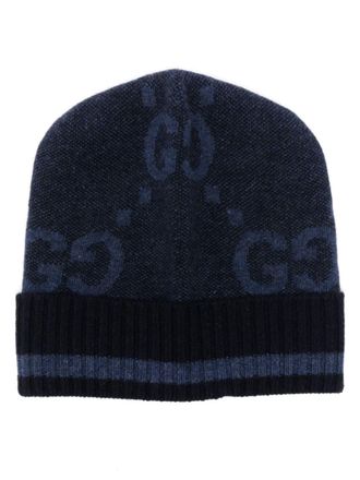 【Gucci】ウールアンドカシミヤレザートリムビーニー GUCCI Victor appliquéd ribbed wool and cashmere-blend beanie